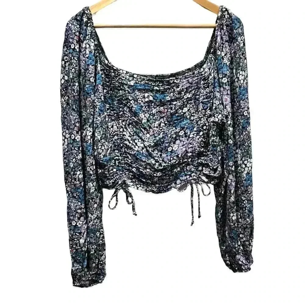 Wild Fable Floral Off Shoulder Cropped Peasant Top‎ Puff Sleeve Large